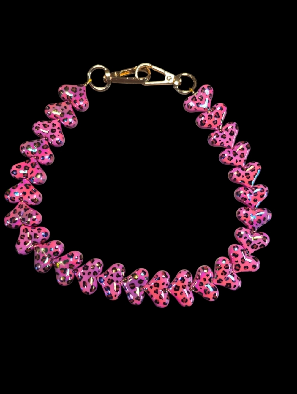 Hot Pink Iridescent Leopard Heart Bead Bag Chain